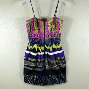 Kouture by Kimora Women's Pink Gold Artsy Front Zipper Mini Summer Dress Size S